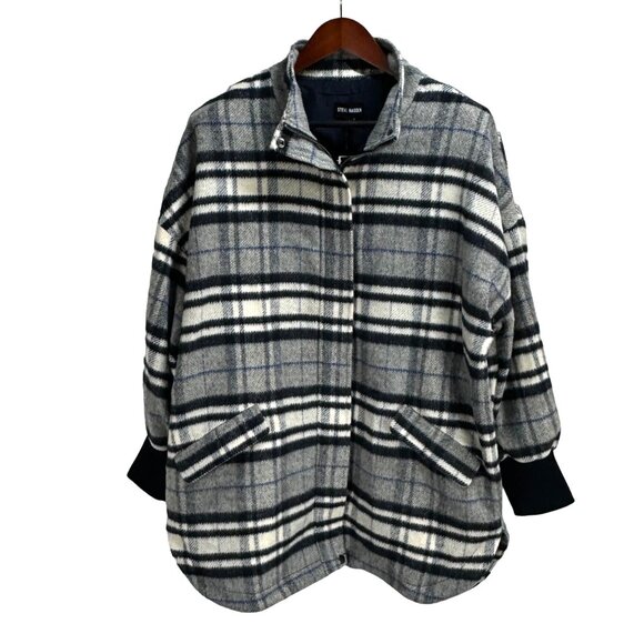 NWT Steve Madden L Plaid Longline Coat With Pockets & Ribbed Cuffs - Picture 4 of 14